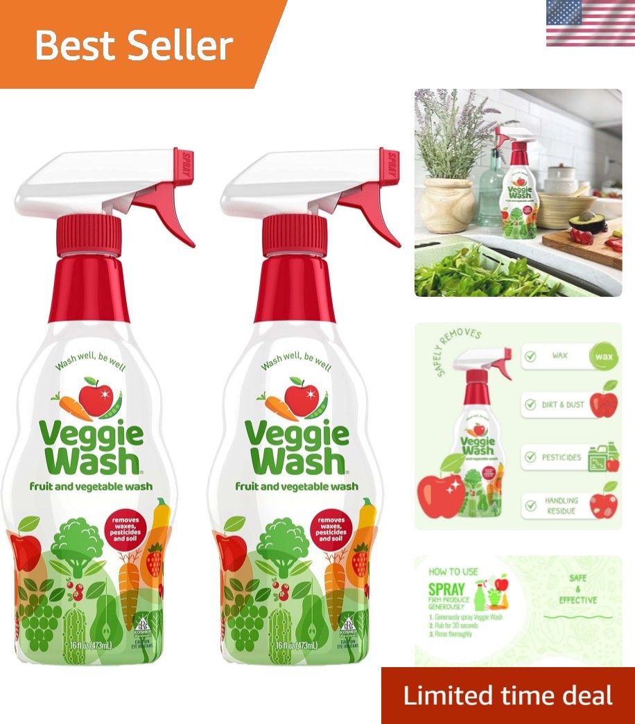 Natural Fruit & Vegetable Wash – 16 Fl Oz Spray, Pack of 2 for Food Safety