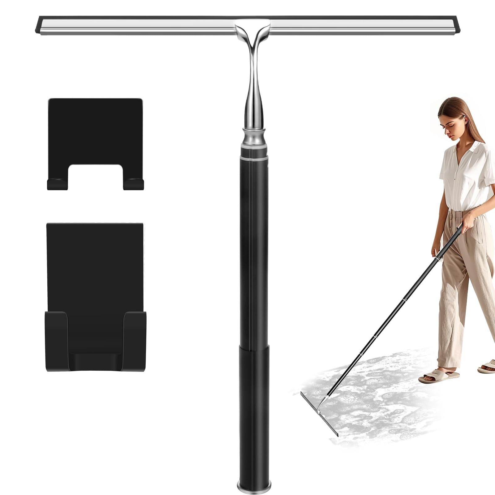 Shower Squeegee with Long Handle,Window Squeegee with Extension Pole Squeegee…