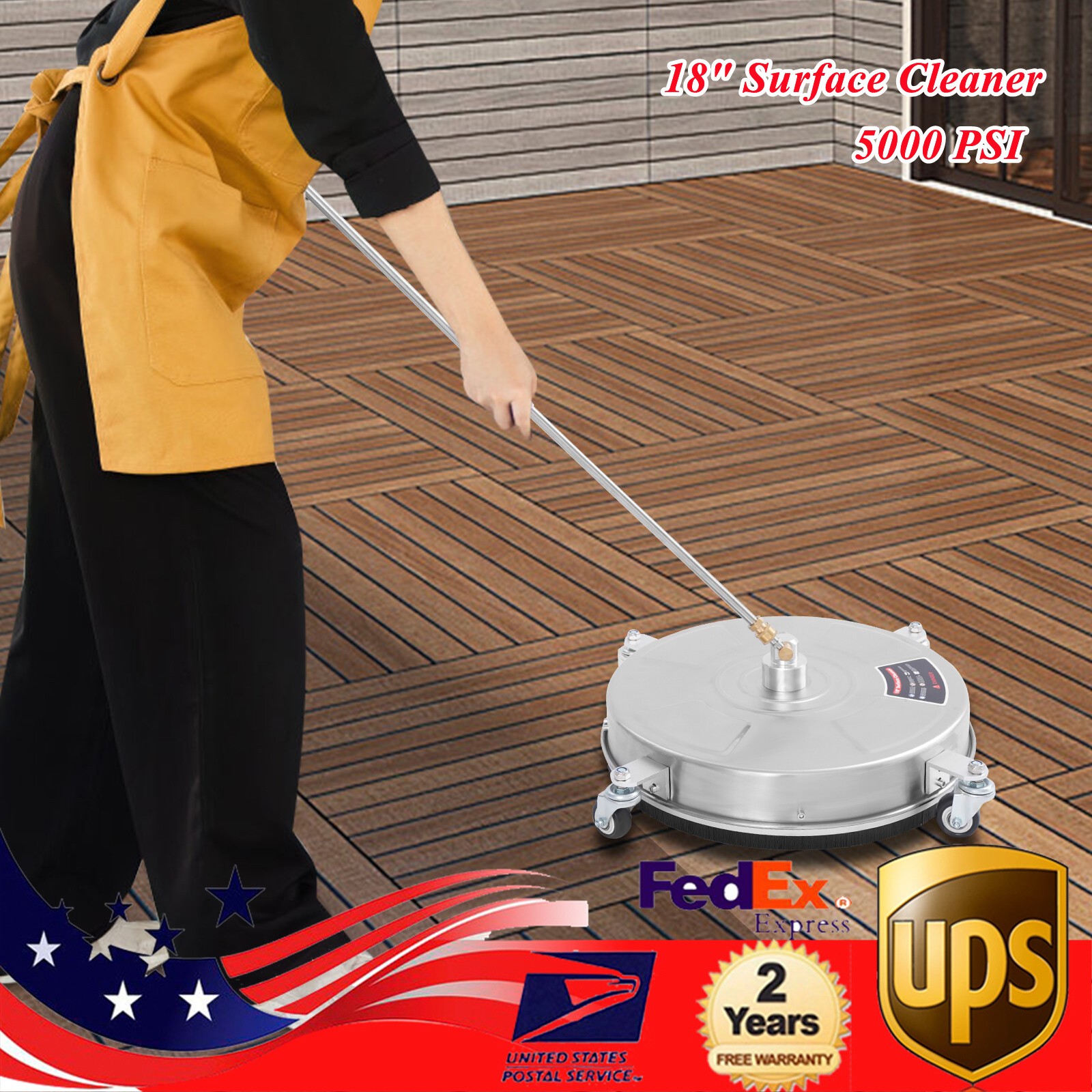 Modern 18-inch Surface Cleaner Stainless Steel Surface Cleaner with 4 Wheels NEW