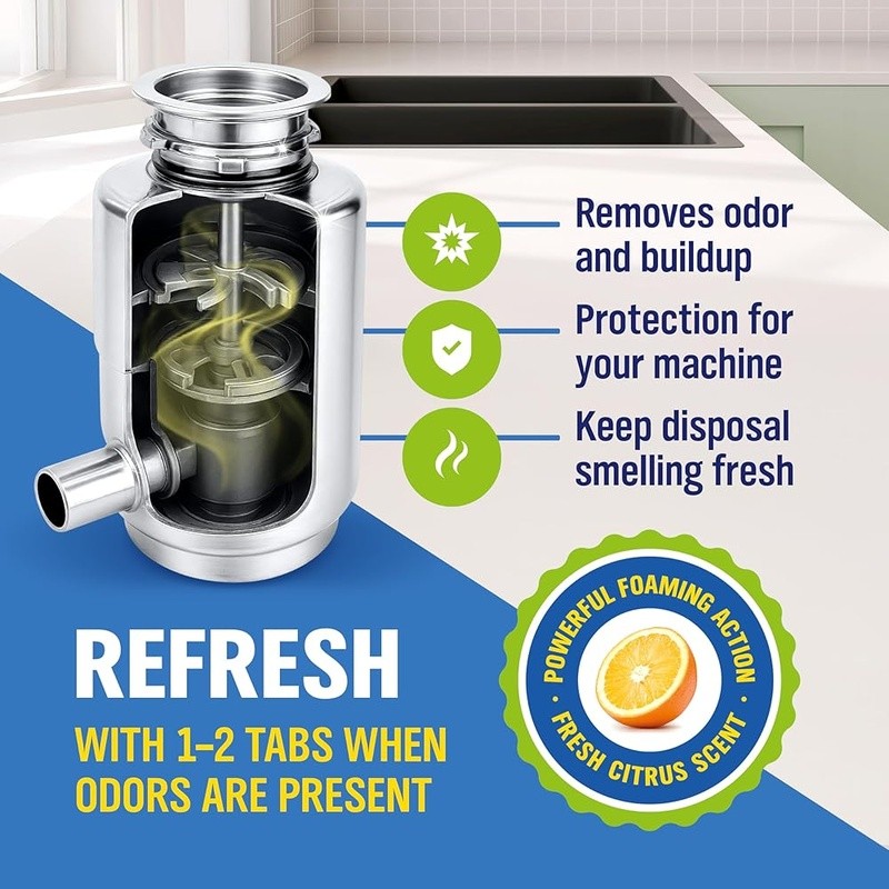 Garbage Disposal Cleaner Tablets Citrus Foam Odor Eliminator 24 Pack Fresh Sink