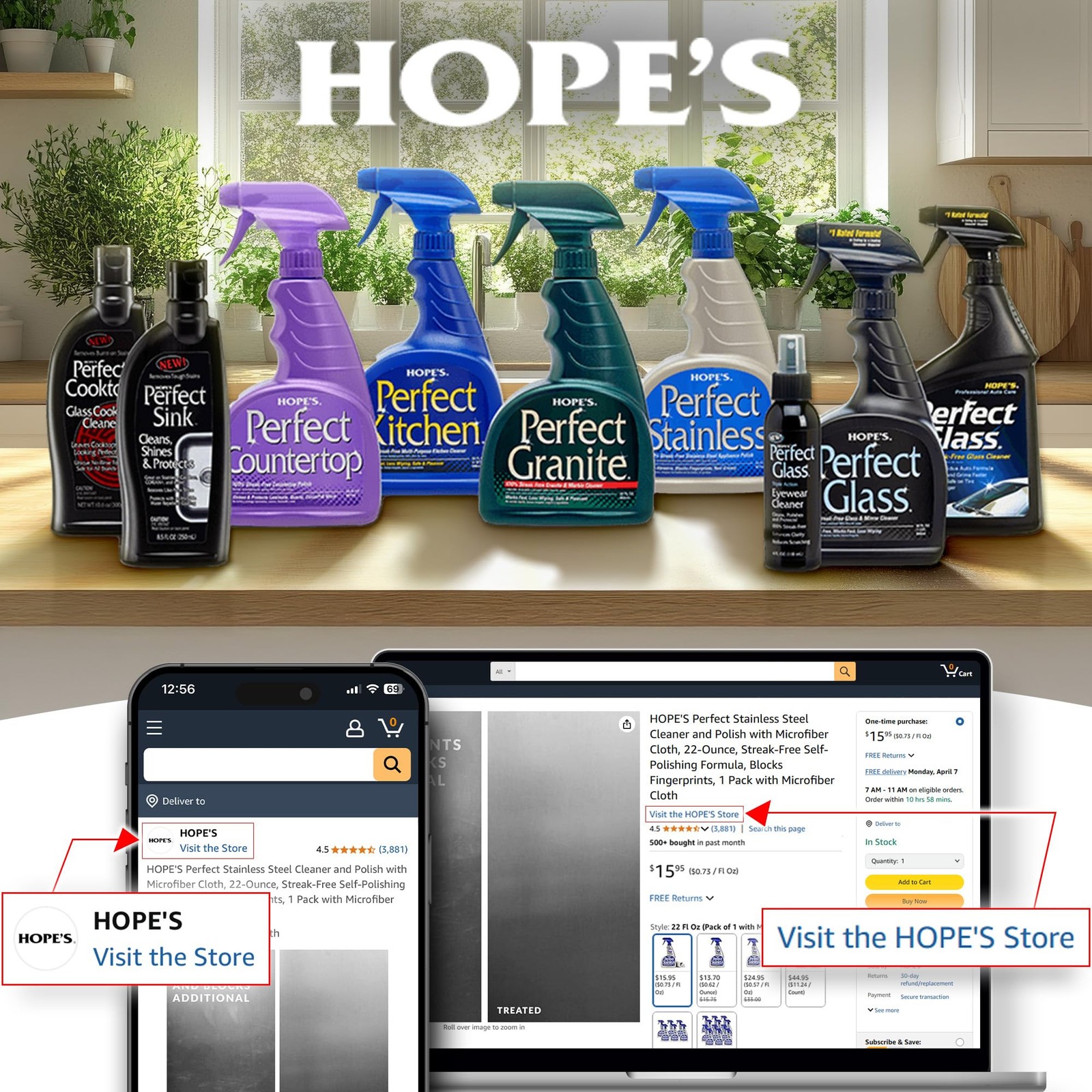 HOPE’S Perfect Kitchen Cleaner Spray – 32 Oz 32 Fl (Pack of 2), 32 Ounce