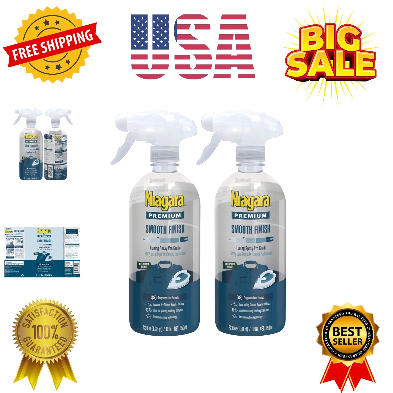 Spray Starch 22 Oz, 2 Pack Trigger Pump Liquid Starch for Ironing, Non-Aeroso…