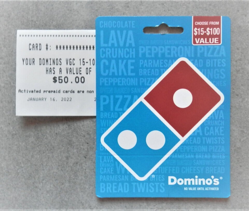 $50 DOMINO’S PIZZA GIFT CARD + Activation Receipt – No Expiration USA Nationwide