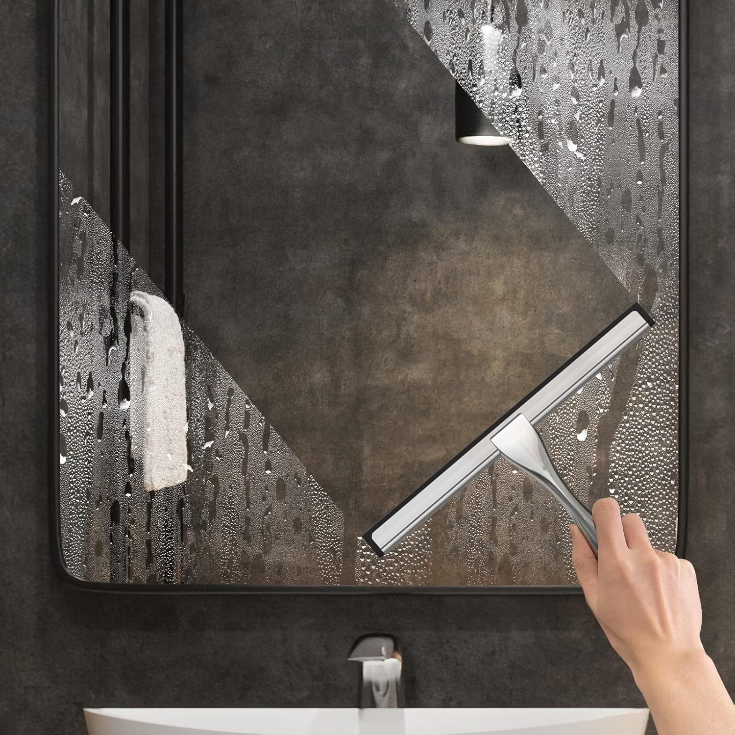 Docrok 10″ Stainless Steel Shower Squeegee Glass Door Window Mirror Cleaner Hook