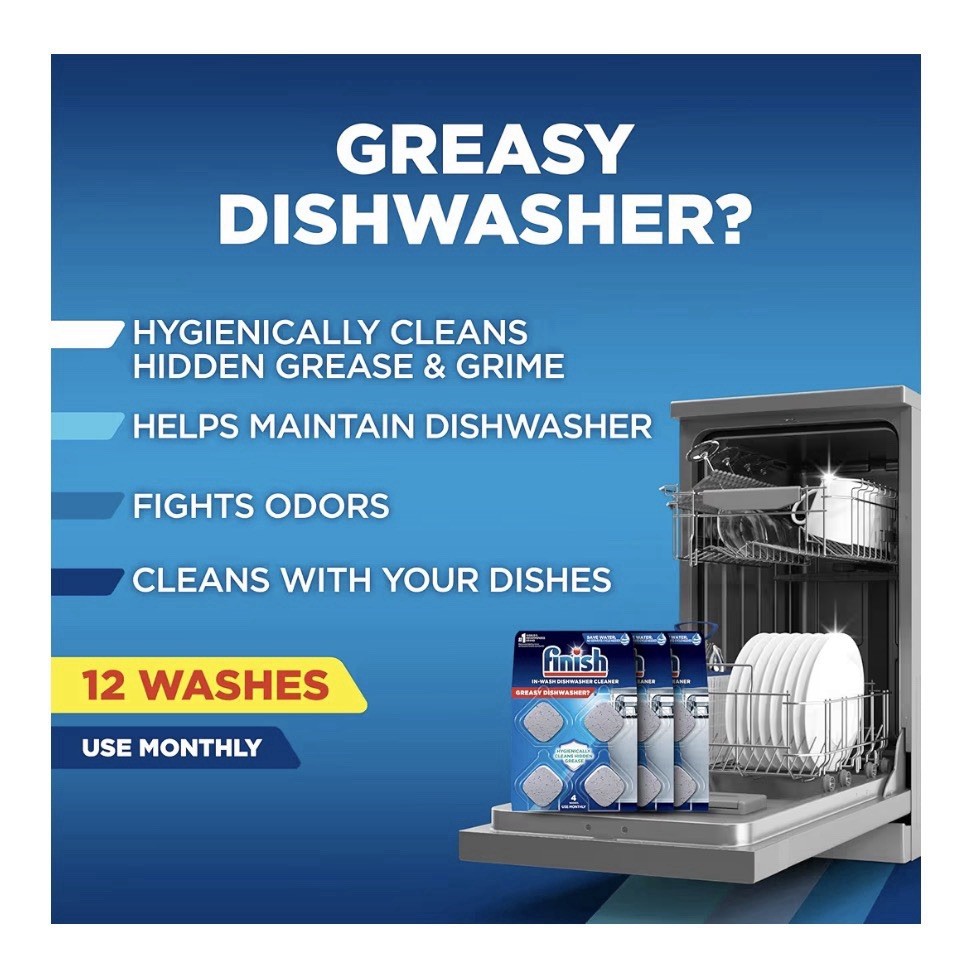 12 Pcs Finish Dishwasher Cleaner Tablets Deep Cleans Hidden Grease & Grime
