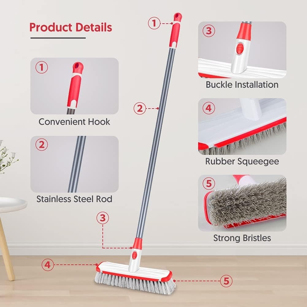 Floor Scrubber with Long Handle, 2 in 1 Scrubbing Brush Stiff Bristle Shower …