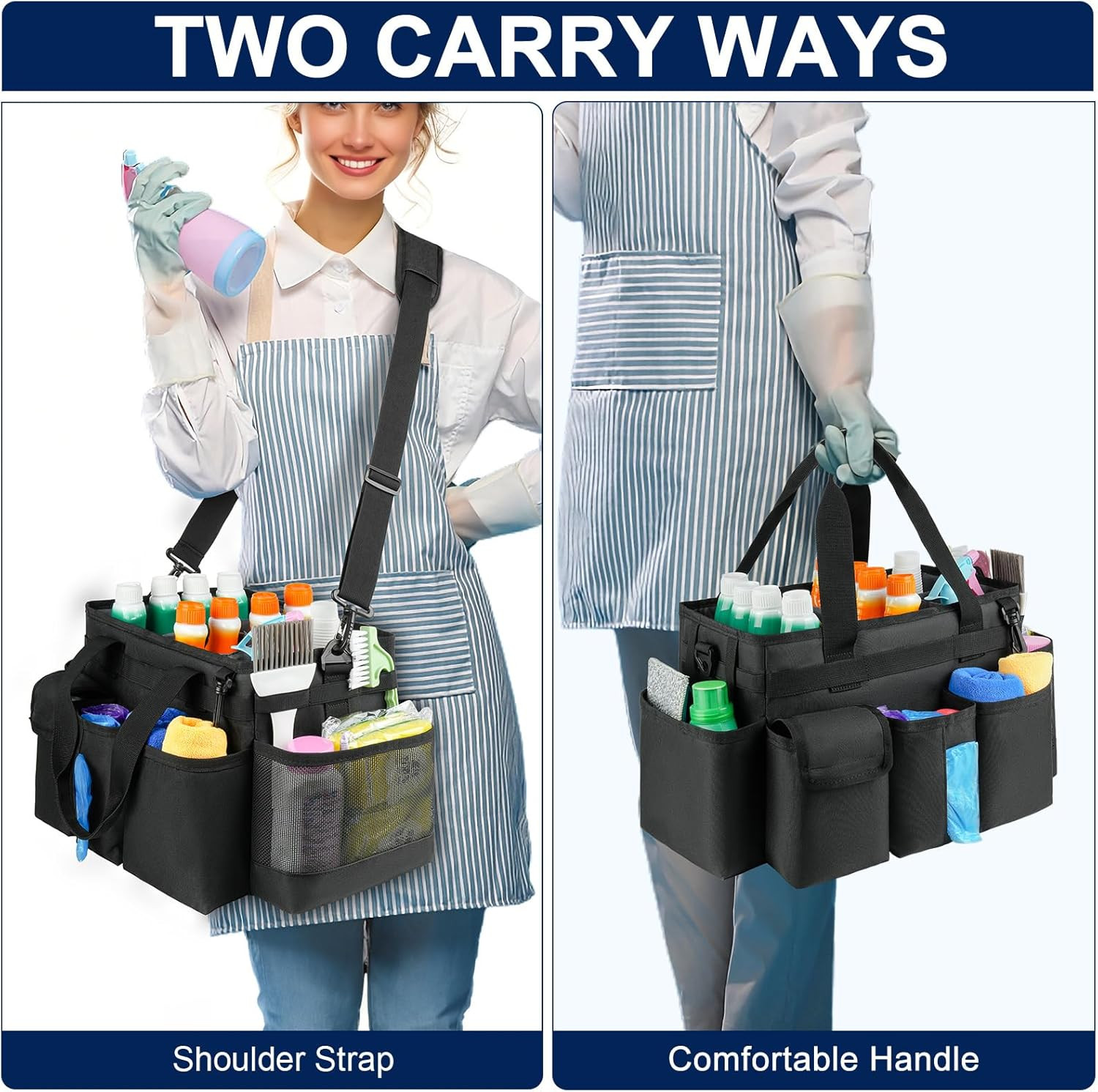Cleaning Caddy,Cleaning Bag for Housekeepers,Cleaning Supplies Organizer with Ha
