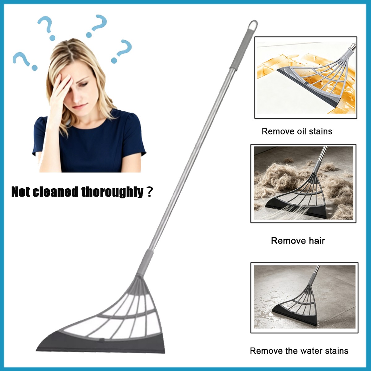 Multifunction Floor Squeegee, Shower Window Water Remover with Long Handle