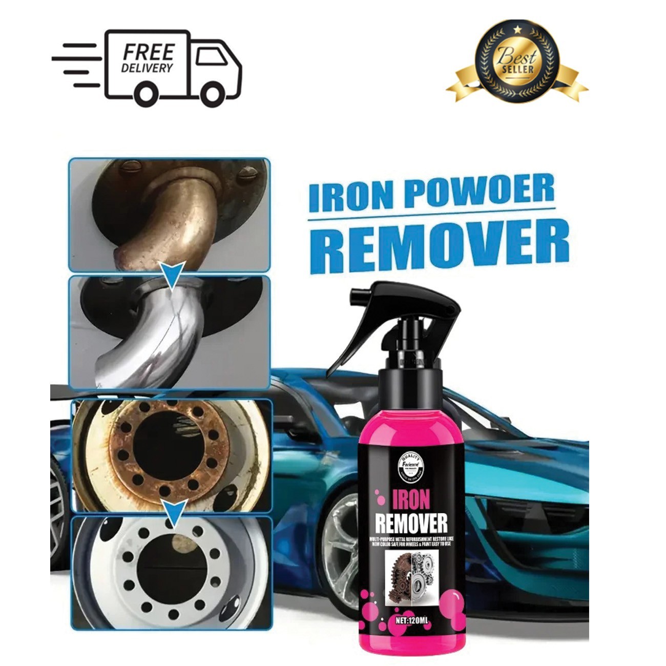 All-Purpose Rust Remover Spray 120ML Fast-Acting Iron Oxidation Eliminator