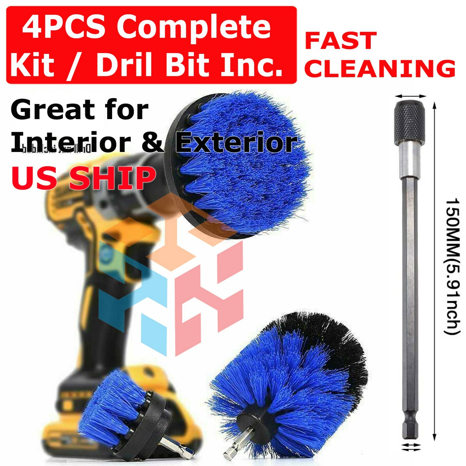 Drill Brushes Set 4pcs Tile Grout Power Scrubber Cleaner Spin Tub Shower Wall