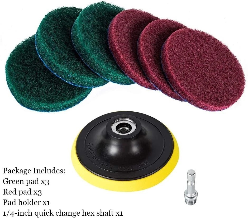 4-Inch Deluxe Drill Brush Cleaning Kit: Red & Green Pads for Efficient Scrubbing