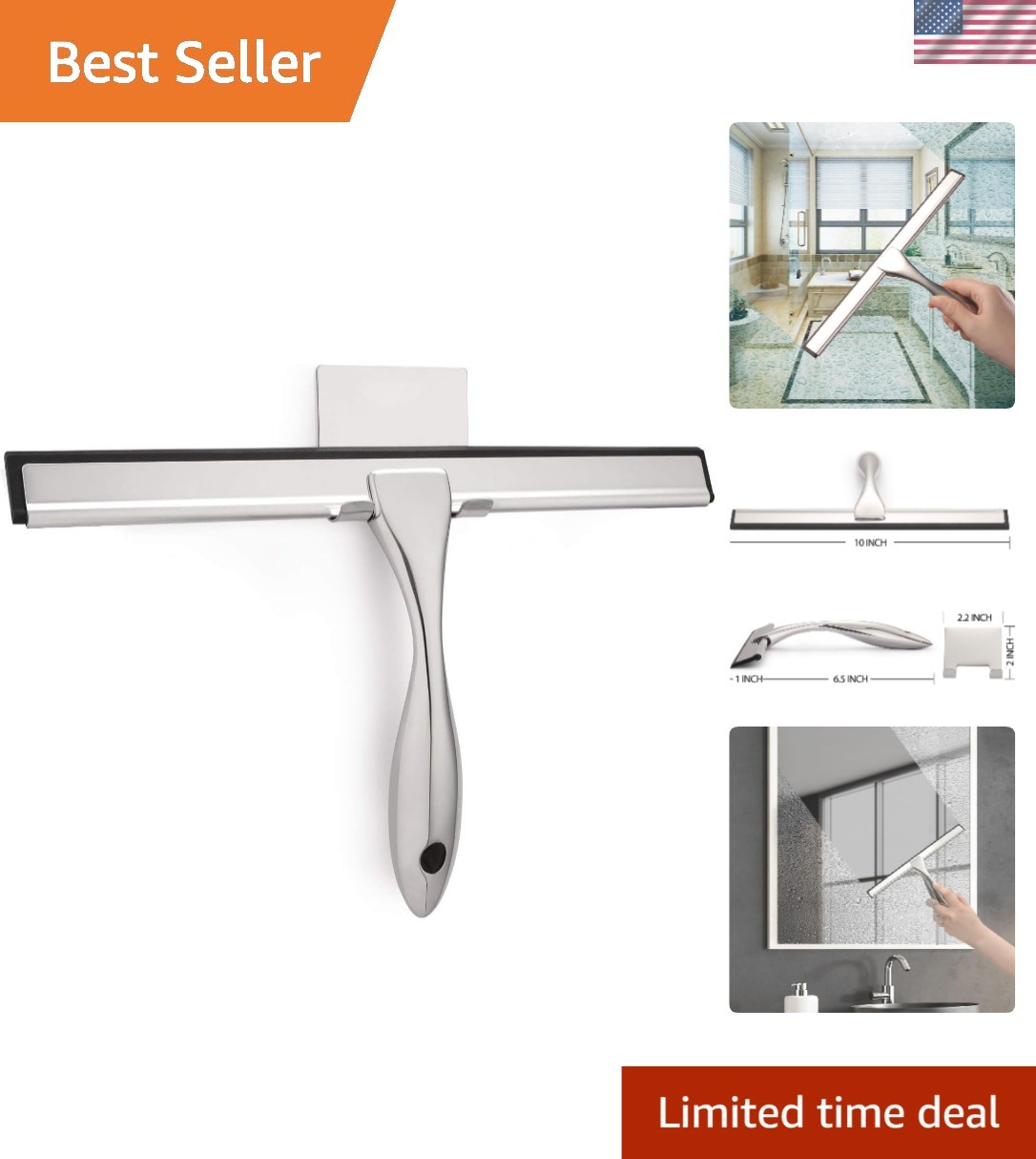 Durable Shower Squeegee – 10-Inch Design for Sparkling Indoor & Outdoor Surfaces