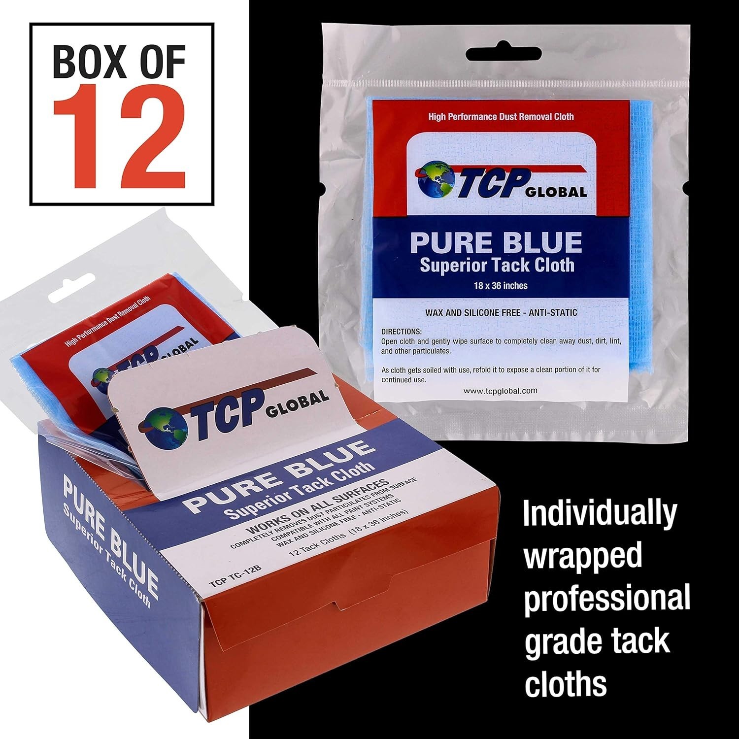 12 Pack Tack Cloth for Automotive & Wood Finishing