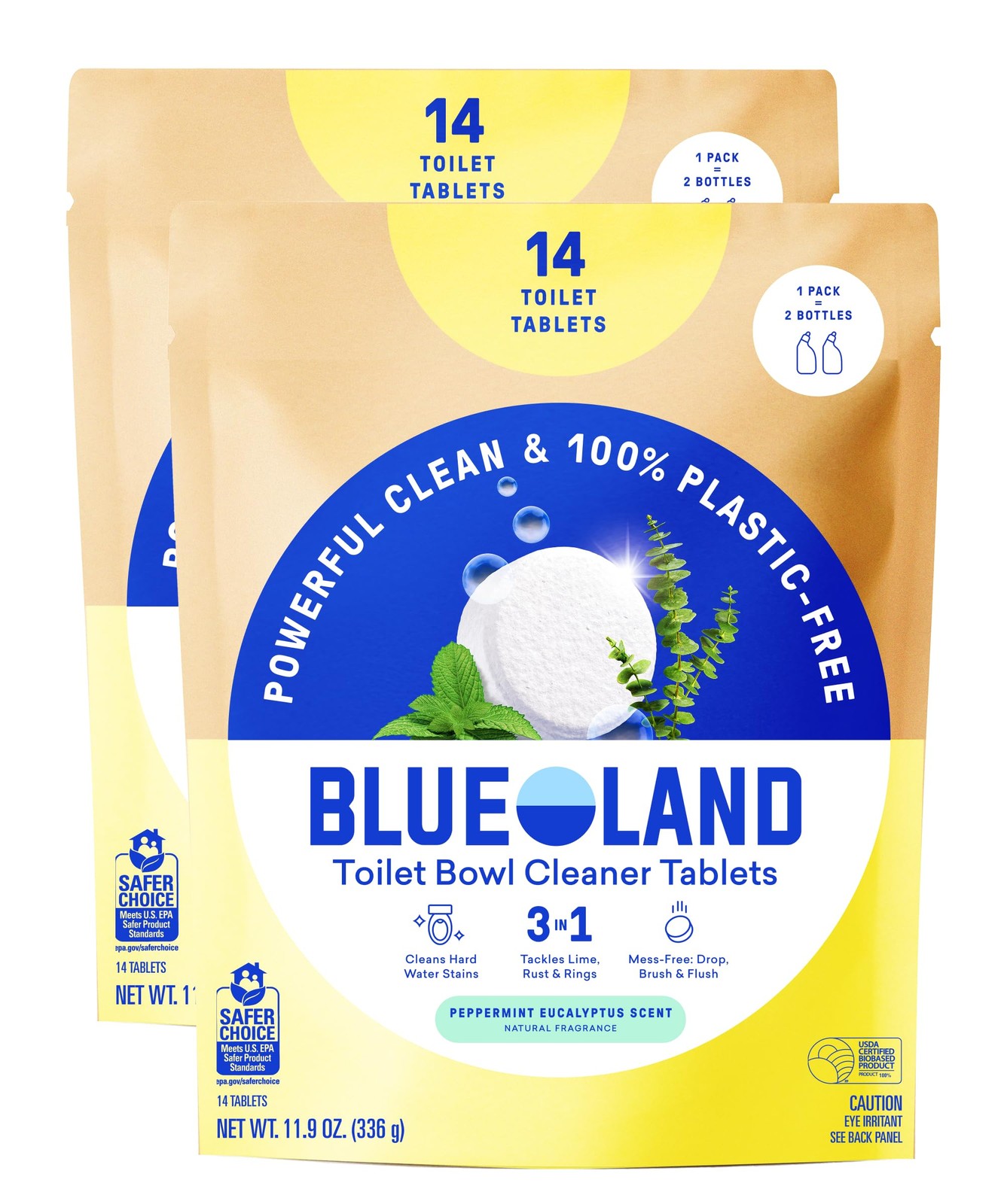 Toilet Bowl Cleaner Tablets, 2-Pack, 28 Count, Peppermint Eucalyptus, Plastic…