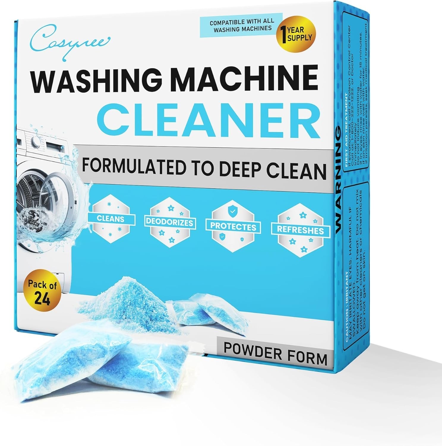 Washing Machine Cleaner Powder, 1Year Supply 24 Packs for Front & Top Load Wa…