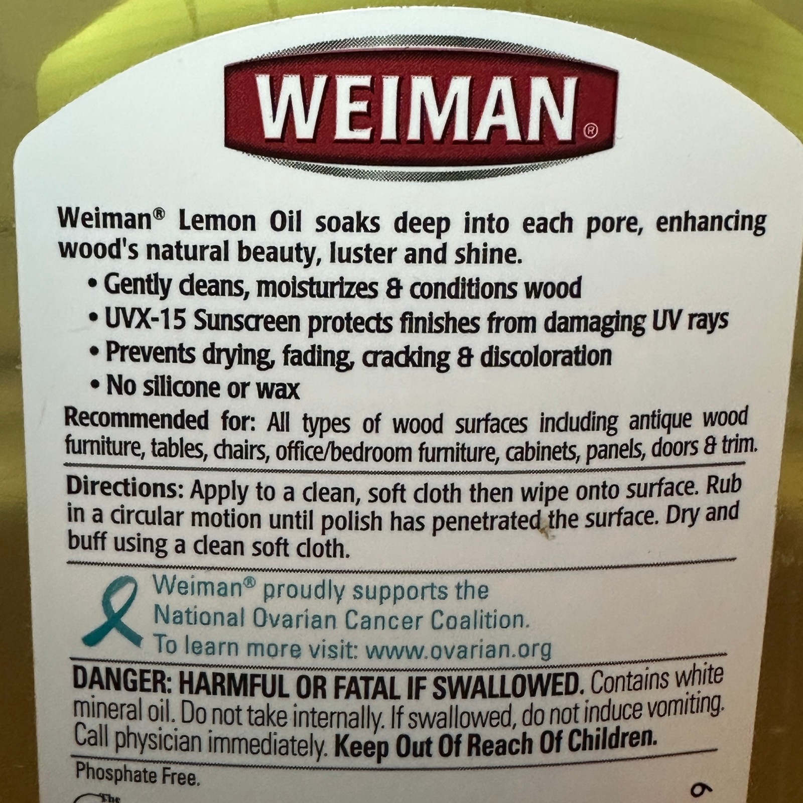 New Weiman Lemon Oil Wood Furniture Polish with UVX-15 Sunscreen, 16 Fl. Oz.