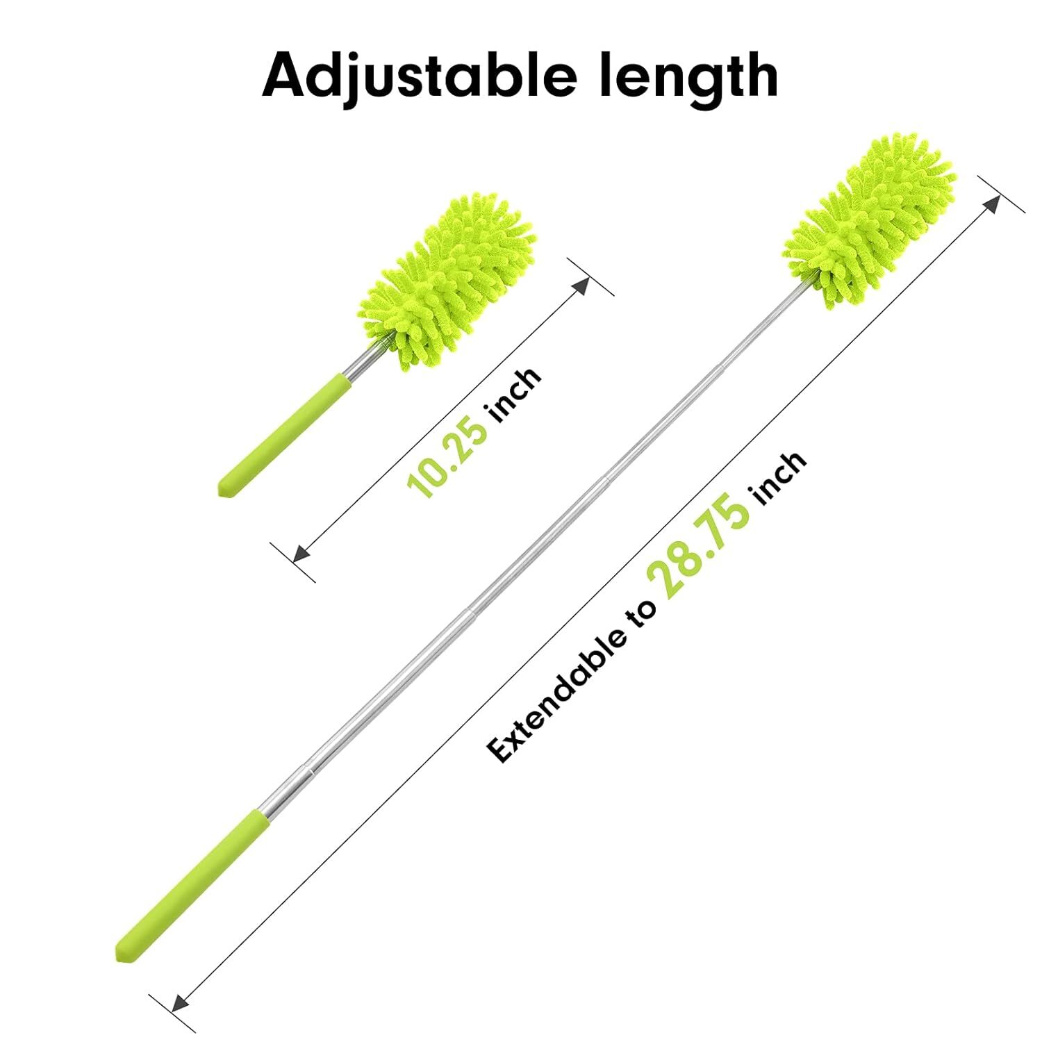 Microfiber Duster for Cleaning Extendable Pole Hand Washable Dusters Head Green