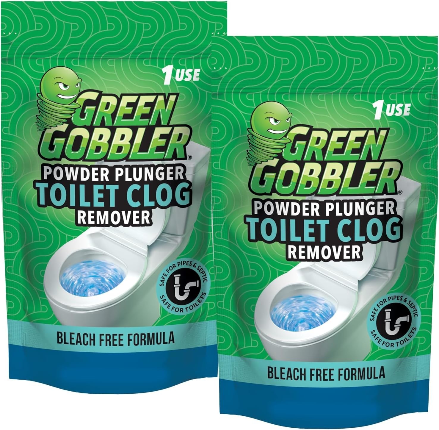 Green Gobbler Powder Plunger Toilet Bowl Clog Remover 2 Pack 16.5 oz Drain Opene