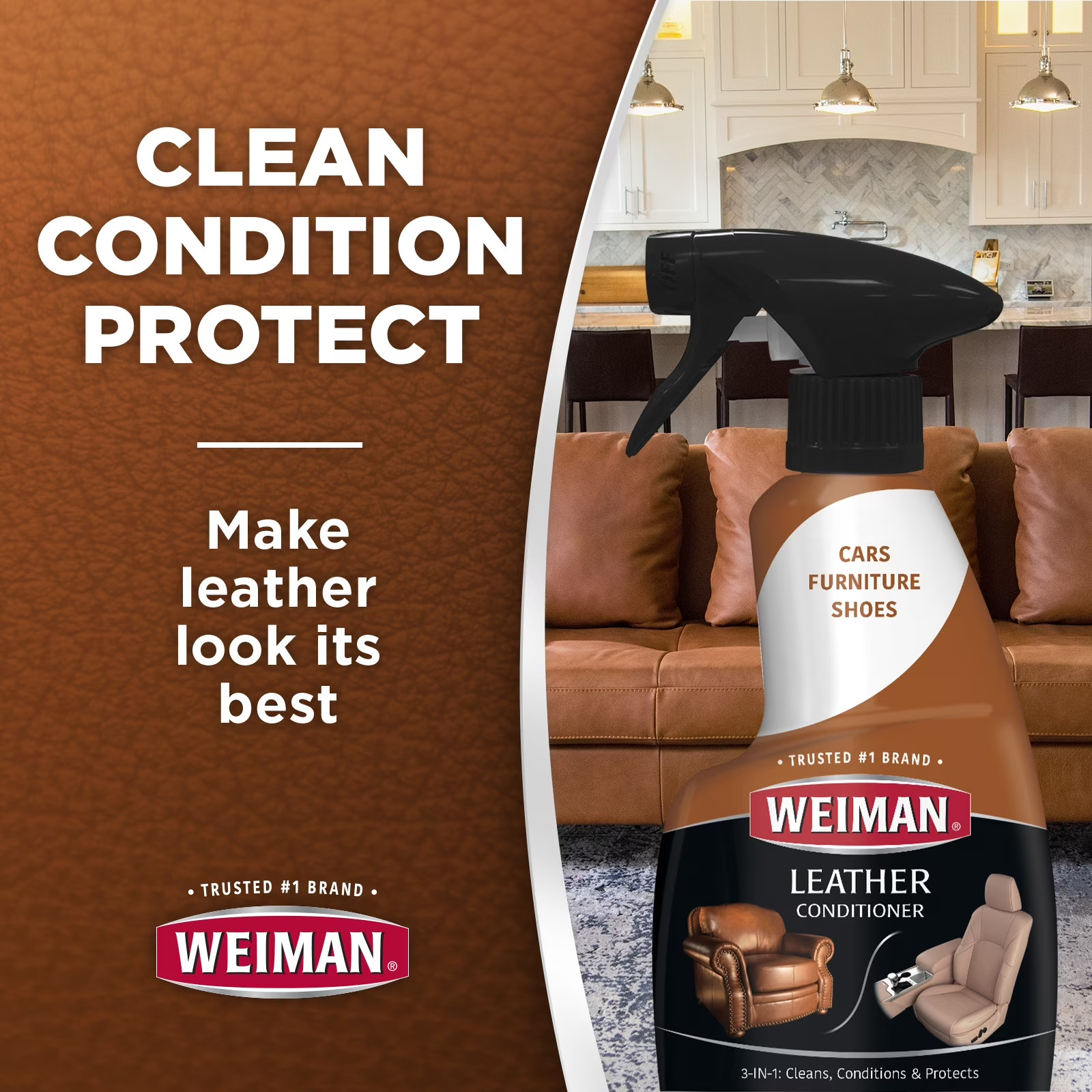 Weiman LEATHER CONDITIONER CLEANER Protect Restore Car Auto Seat Sofa 12oz spray