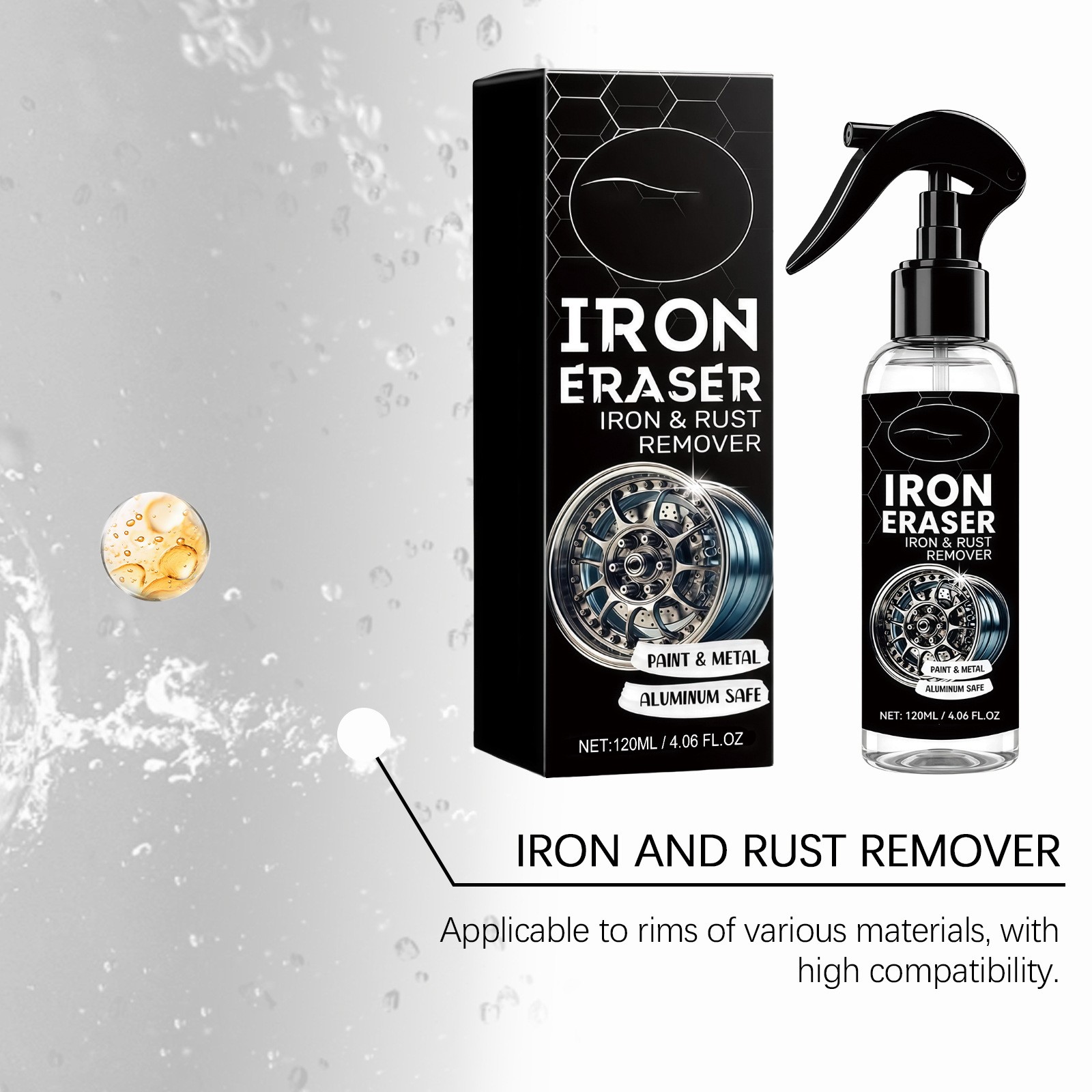 Iron Eraser Rust Remover Spray, Car Wheel Paint Brake Dust Fast Cleaner 120ML US