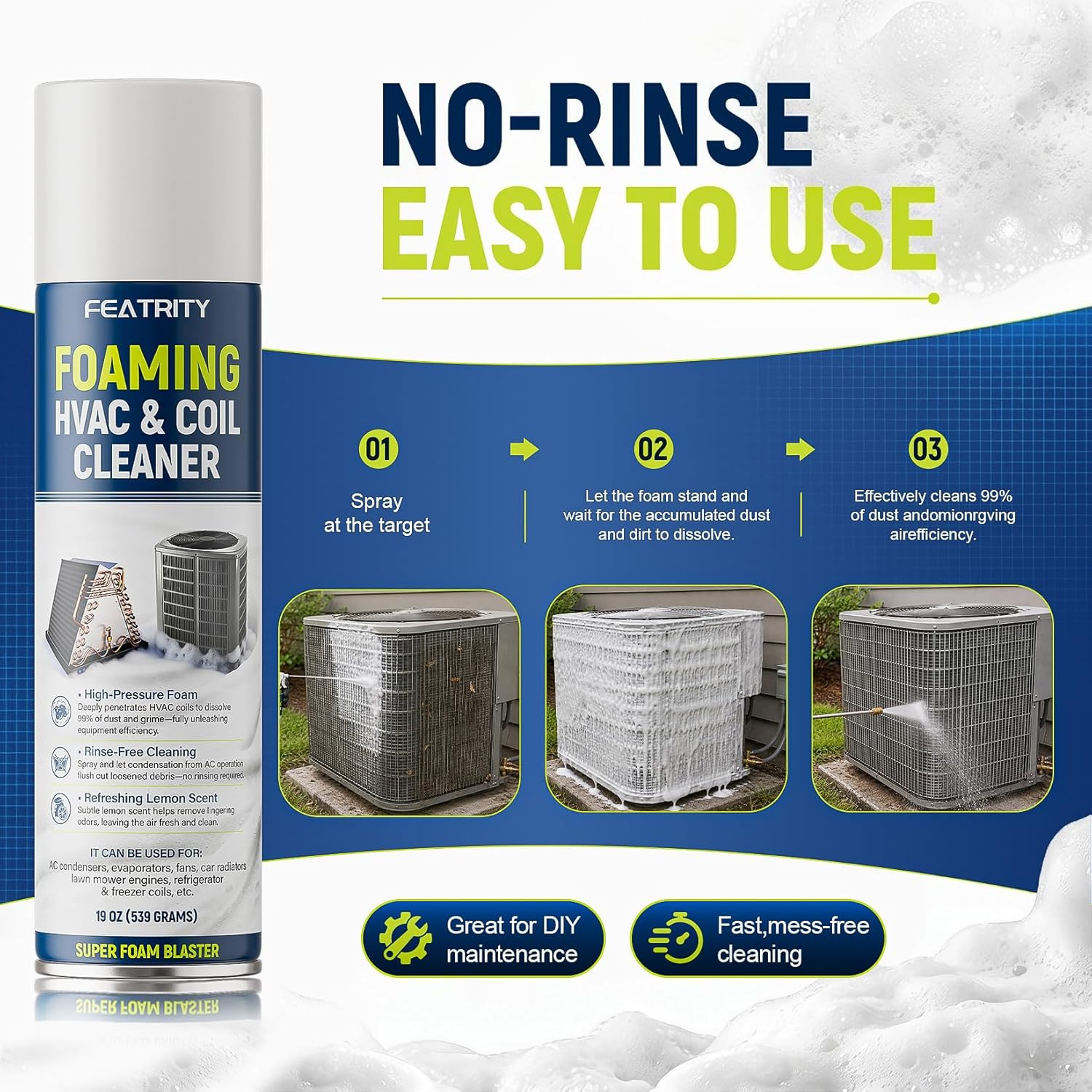 Foaming AC Coil Cleaner: No-Rinse Deep Cleaning Spray for Evaporator and Condens