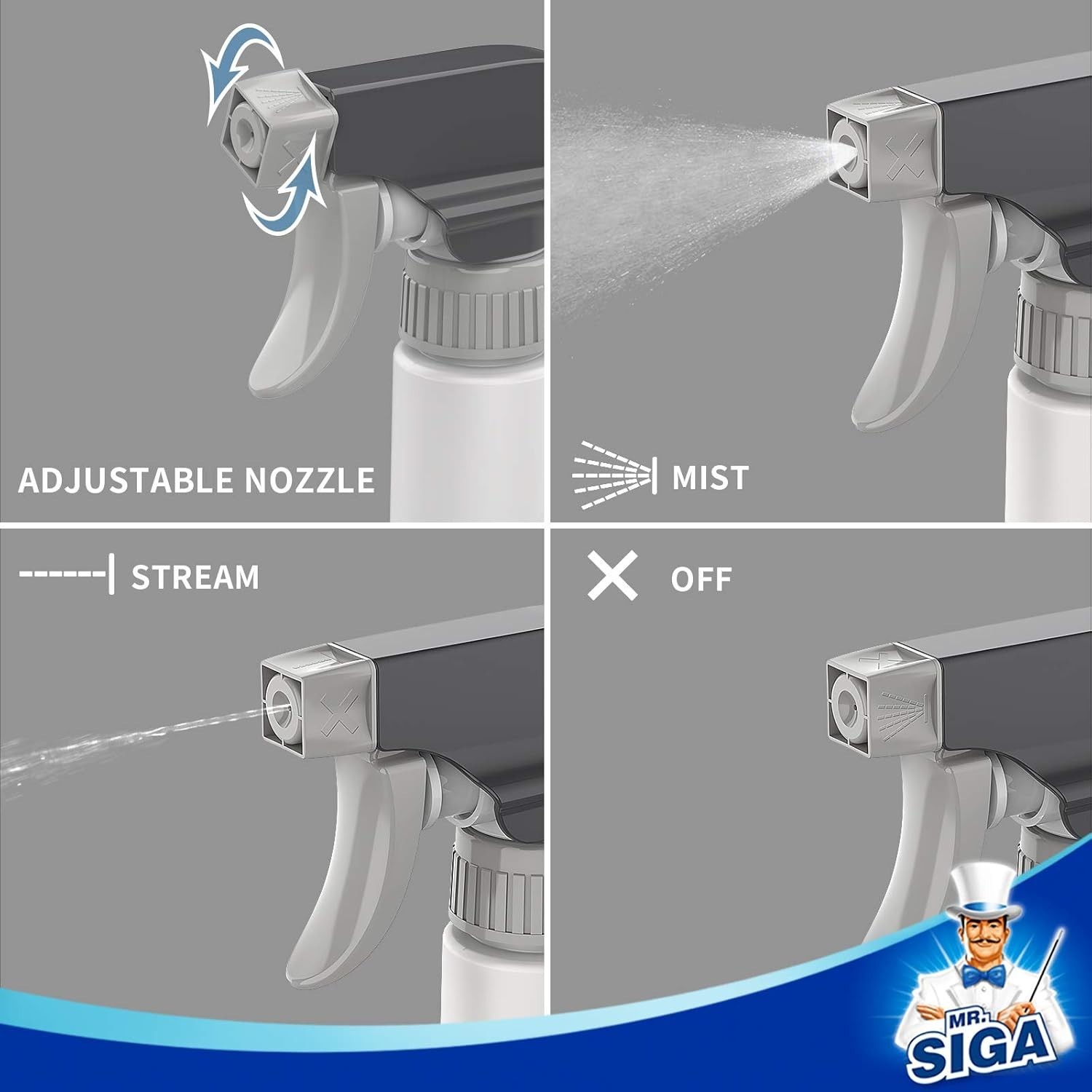 MR.SIGA 24oz Empty Spray Bottles 3 Pack Heavy Duty Adjustable Leakproof