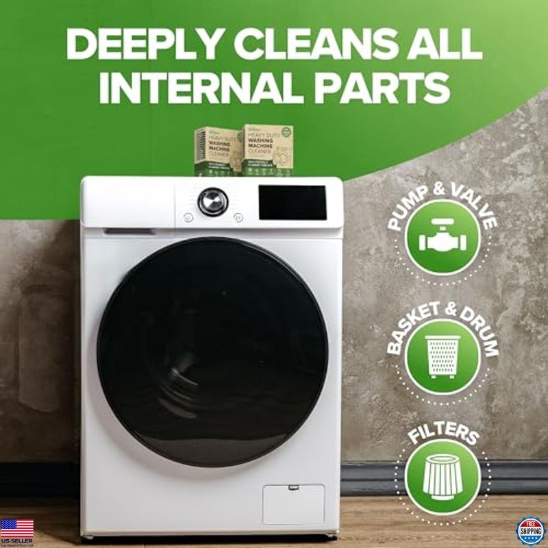 Heavy Duty Washing Machine Cleaner – 12 XL Deep Cleaning Tablets, 1 Year Supply