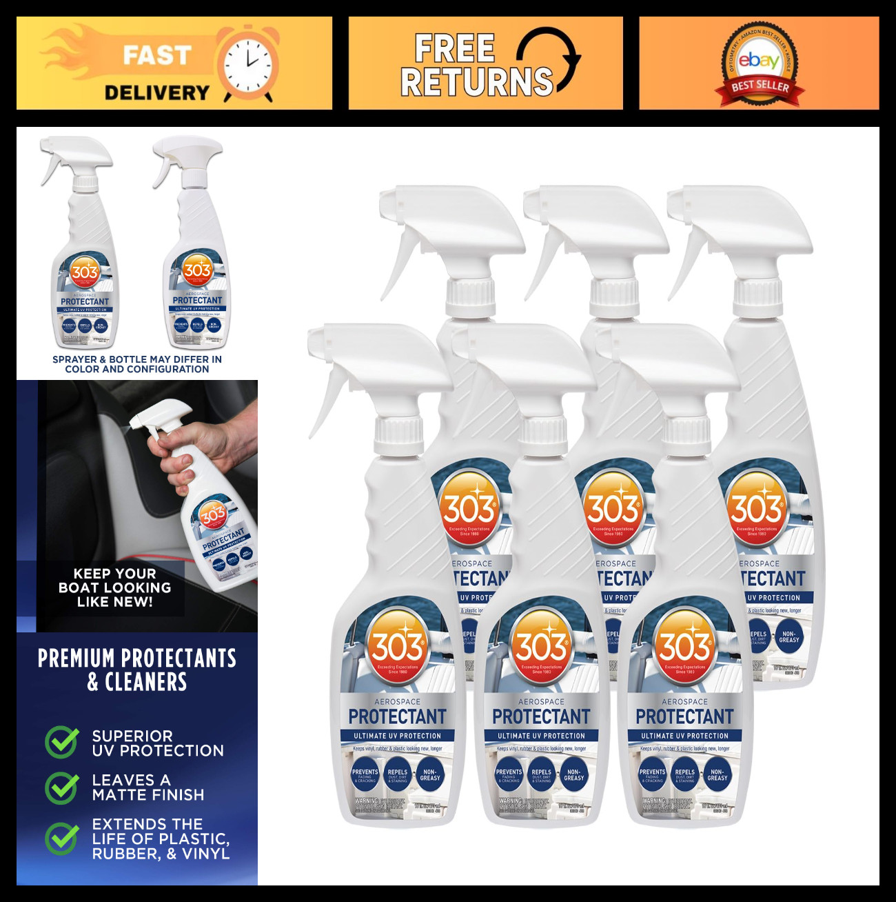 Marine Aerospace Protectant – UV Protection, Dust & Dirt Repellent, 16oz, 6 Pack