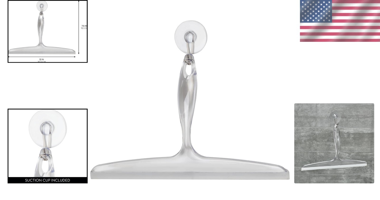 Versatile 12″ Bath Squeegee for Shower & Mirrored Surfaces – Suction Hook Holder