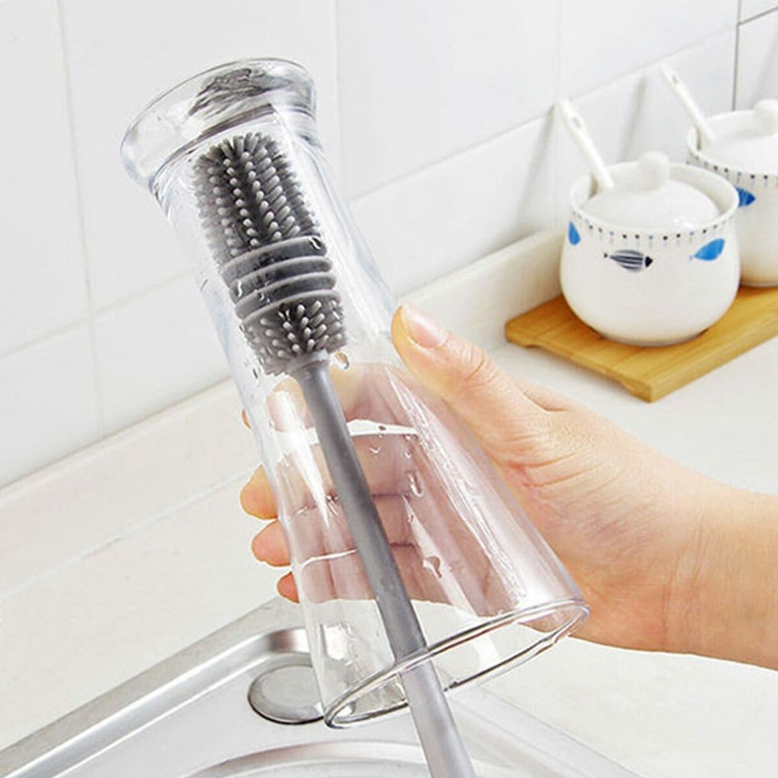 1Pc Bottle Scrubbing Washing Brush Silicone Long Handle Cup Cleaning Brush Tool