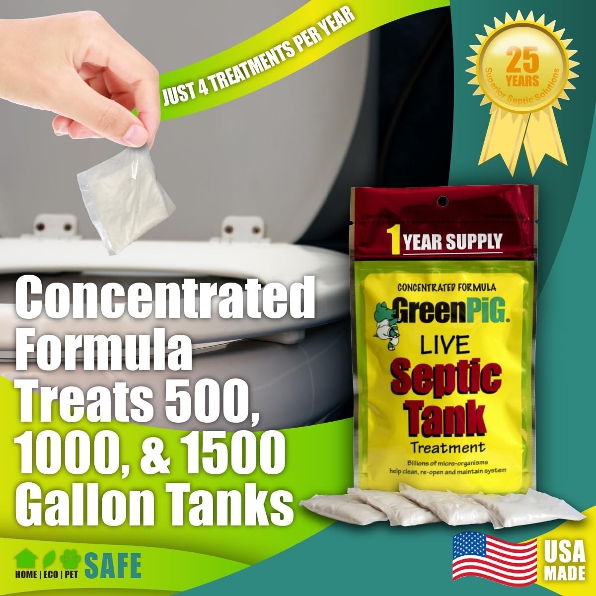 Septic Tank Enzyme Treatment Packets 1- Supply Prevent Clogs Odors
