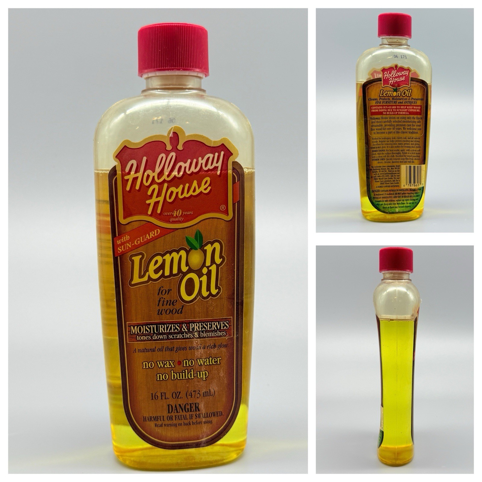 Holloway House Lemon Oil w/ Sun Guard for Fine Wood 16-ounce Bottle 80% Full