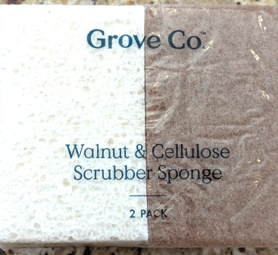 Grove Co. Walnut & Cellulose Scrubber Sponge 2 Pack Brown White Plant Based New