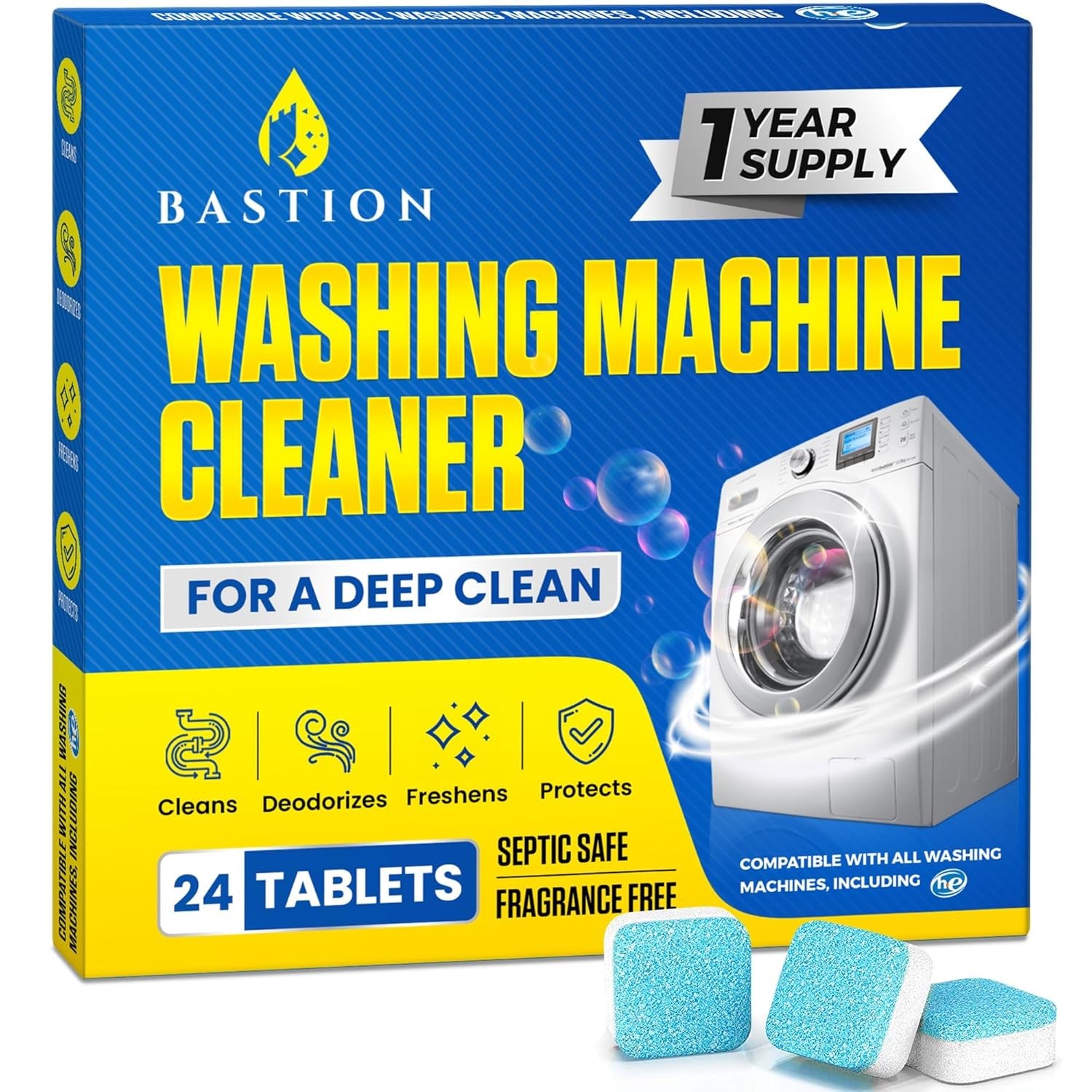 Washing Machine Cleaner Tablets 24 Pack Descaler Deep Cleaning HE Load