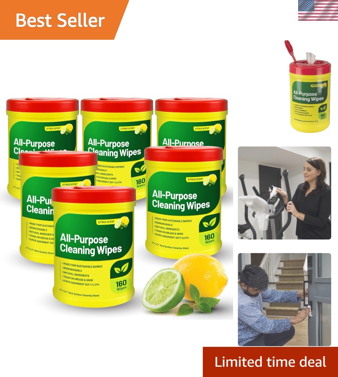 Citrus Scented Biodegradable All-Purpose Cleaning Wipes – 960 Count Canister