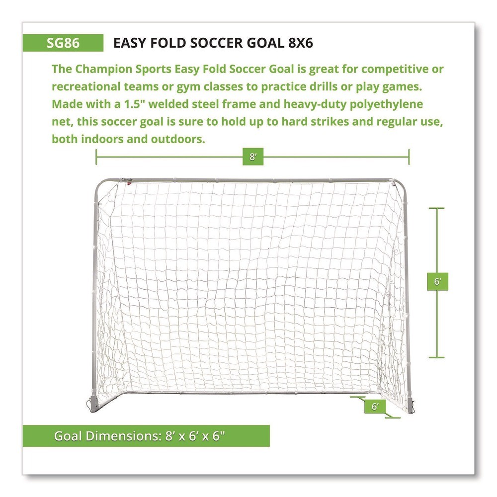 Champion Sports SG86 8 ft. x 6 ft. 1.25″ dia Frame Easy Fold Soccer Goal New
