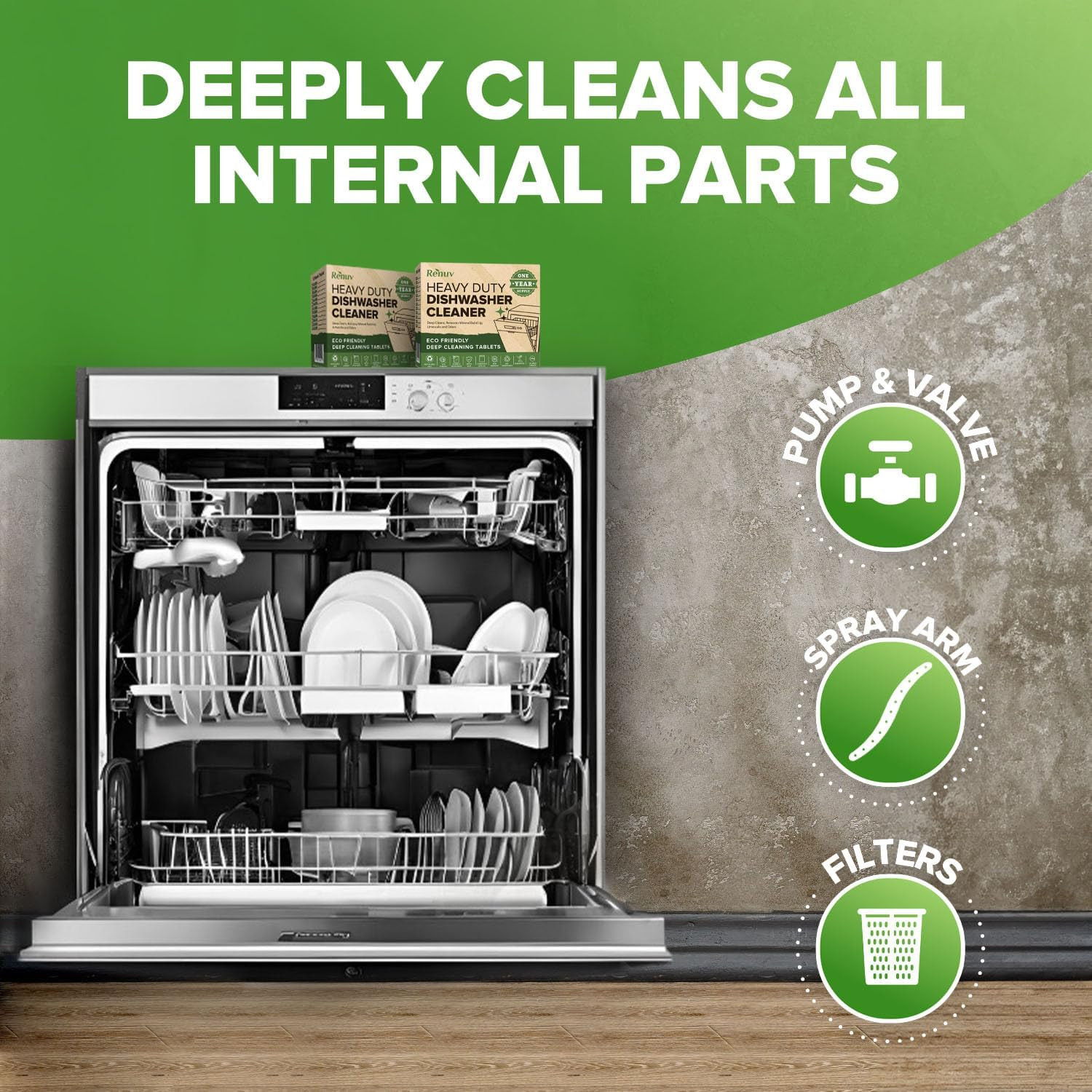 Heavy Duty Dishwasher Cleaner and Deodorizer Tablets, Descaler, Deep Cleaning, N