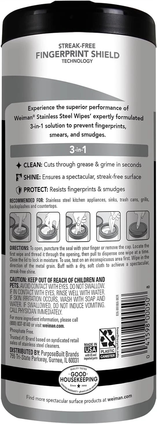 Stainless Steel Cleaner: 30 Count Cleaning Wipes, Removes Dirt, Grime, Grease
