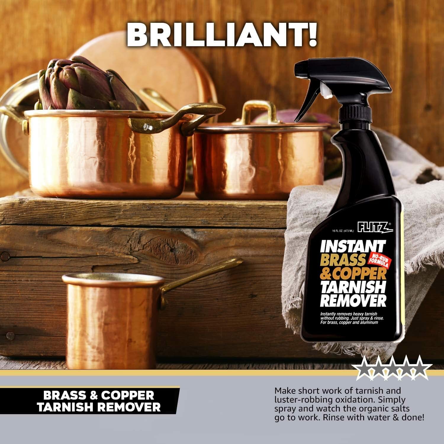 FLITZ Brass & Copper Tarnish Remover 16oz/473ml Trigger Spray Bottle (SEE VIDEO)