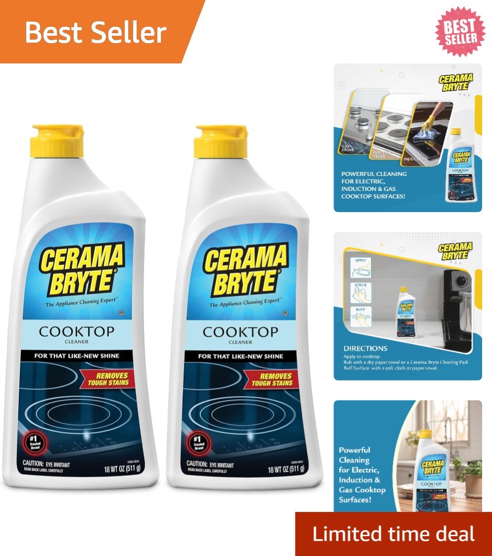 Cerama Bryte Removes Tough Stains Cooktop and Stove Top Cleaner for Glass 2 Pack