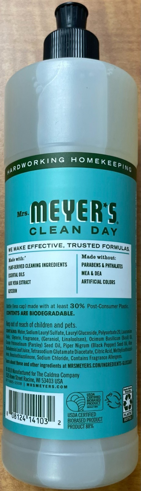 MRS. MEYER’S CLEAN DAY Liquid Dish Soap Basil Scent 6 Pack Each 16 fl. oz