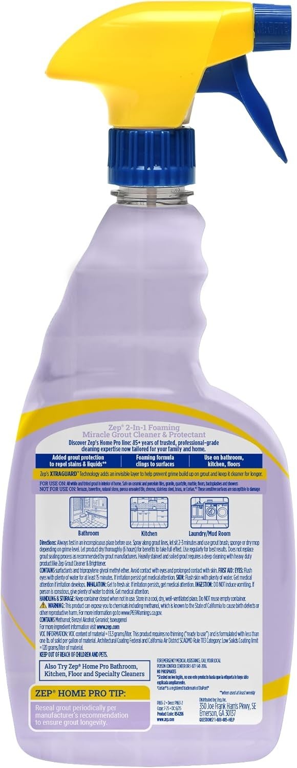 Zep Home Pro Foaming Grout Cleaner & Protectant, 32 Fl. OZ Tile Deep Clean Spray