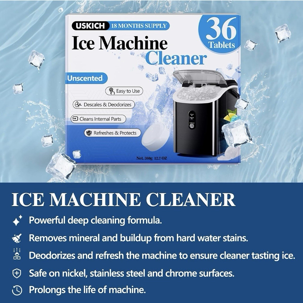 36TABLETS Ice Machine Cleaner Descaler Gentle Household Cleaning&Descaling Sheet