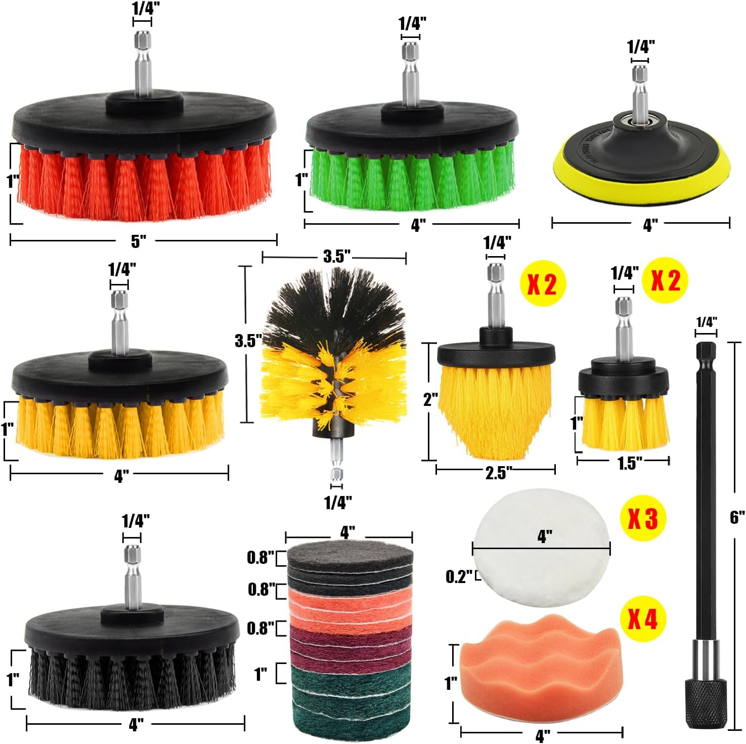 30Pcs Drill Brush Attachment Set,Drill Scrubber Brush Kit Include Scrub Pads