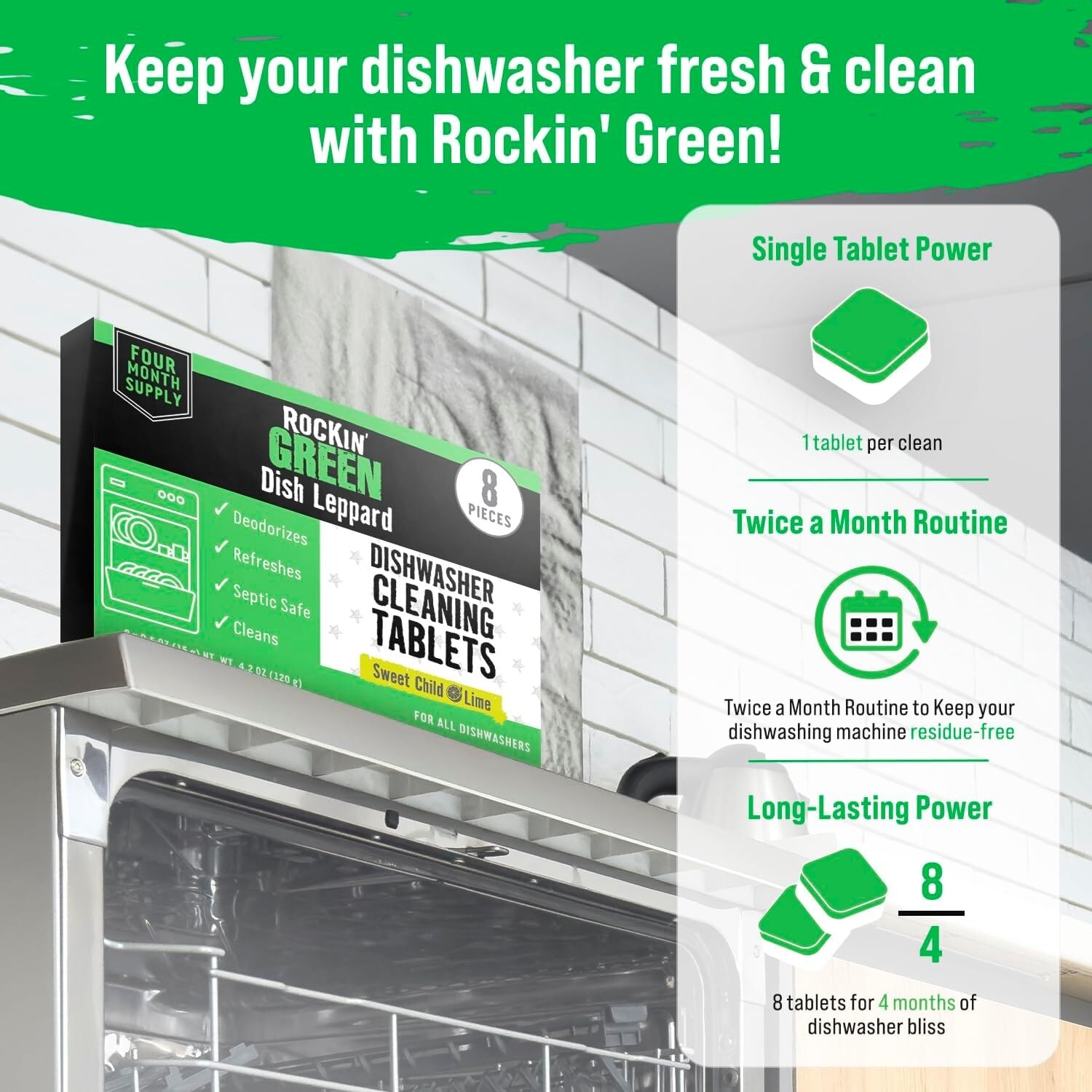 Dishwasher Cleaner Tablets (8 Pack) – Septic Safe Dishwasher Cleaning Tablets