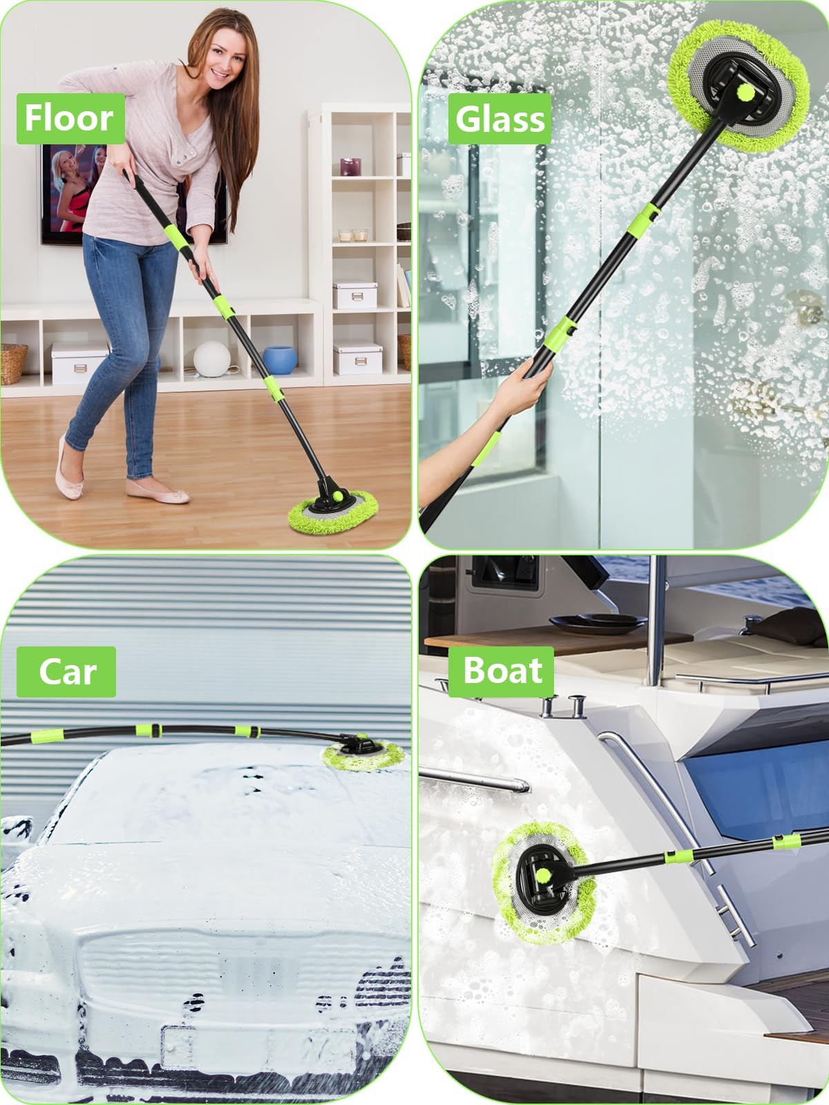 4 Sections Car Wash Brush with 15° Curved Aluminum Alloy Long Handle Telescop…