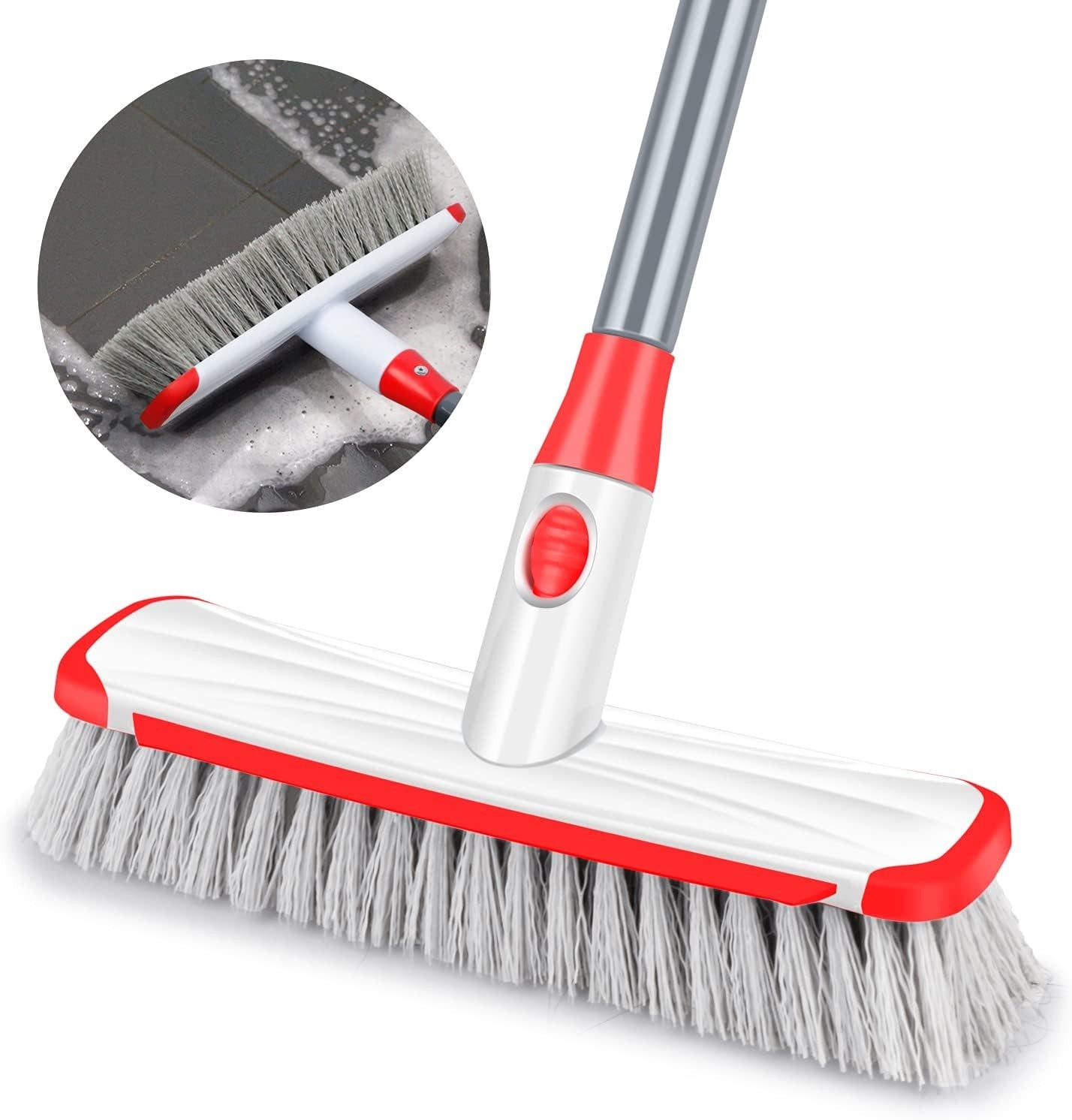 Floor Scrubber with Long Handle, 2 in 1 Scrubbing Brush Stiff Bristle Shower …