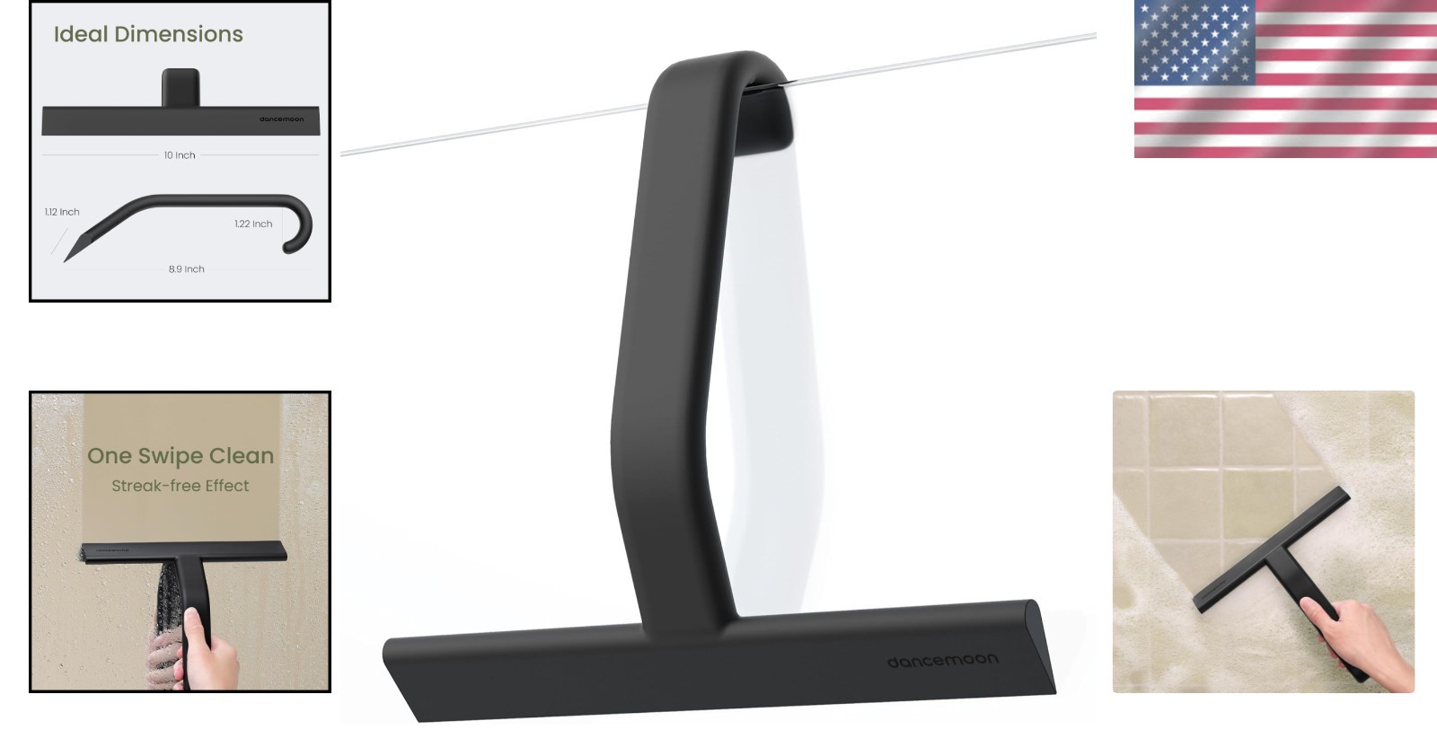 Stylish Black Shower Squeegee: All-in-One Silicone Design for Streak-Free Shine