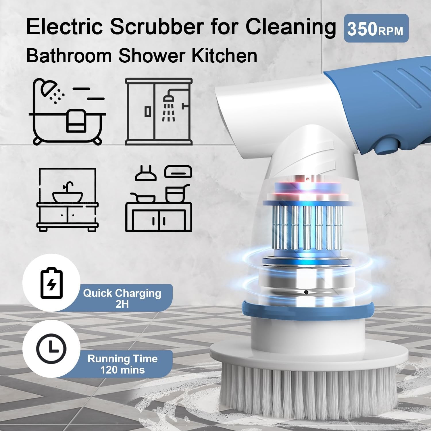 Electric Spin Scrubber, Electric Cleaning Brush Bathroom Shower Scrubbing Cle…