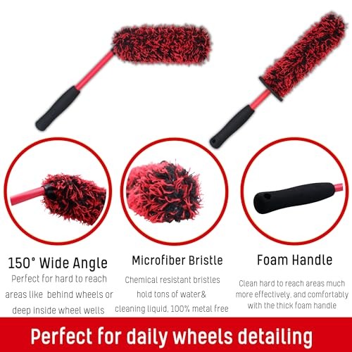 Metal Free Microfiber Wheel Brush Kit- Microfiber Angled 5 Pack (Red & Black)
